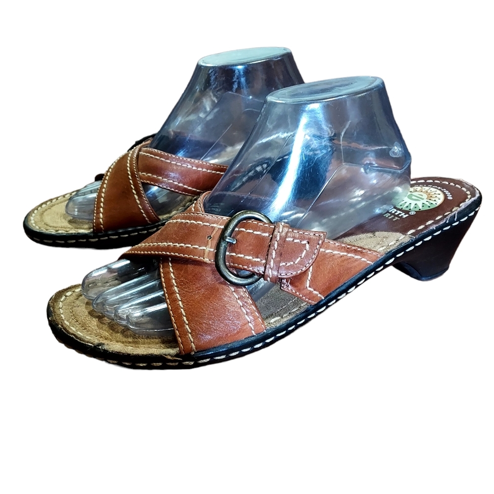 Earth Spirit Sandals 10 Leather Brown Slipon Gelron 2000 Shoes. (0609)